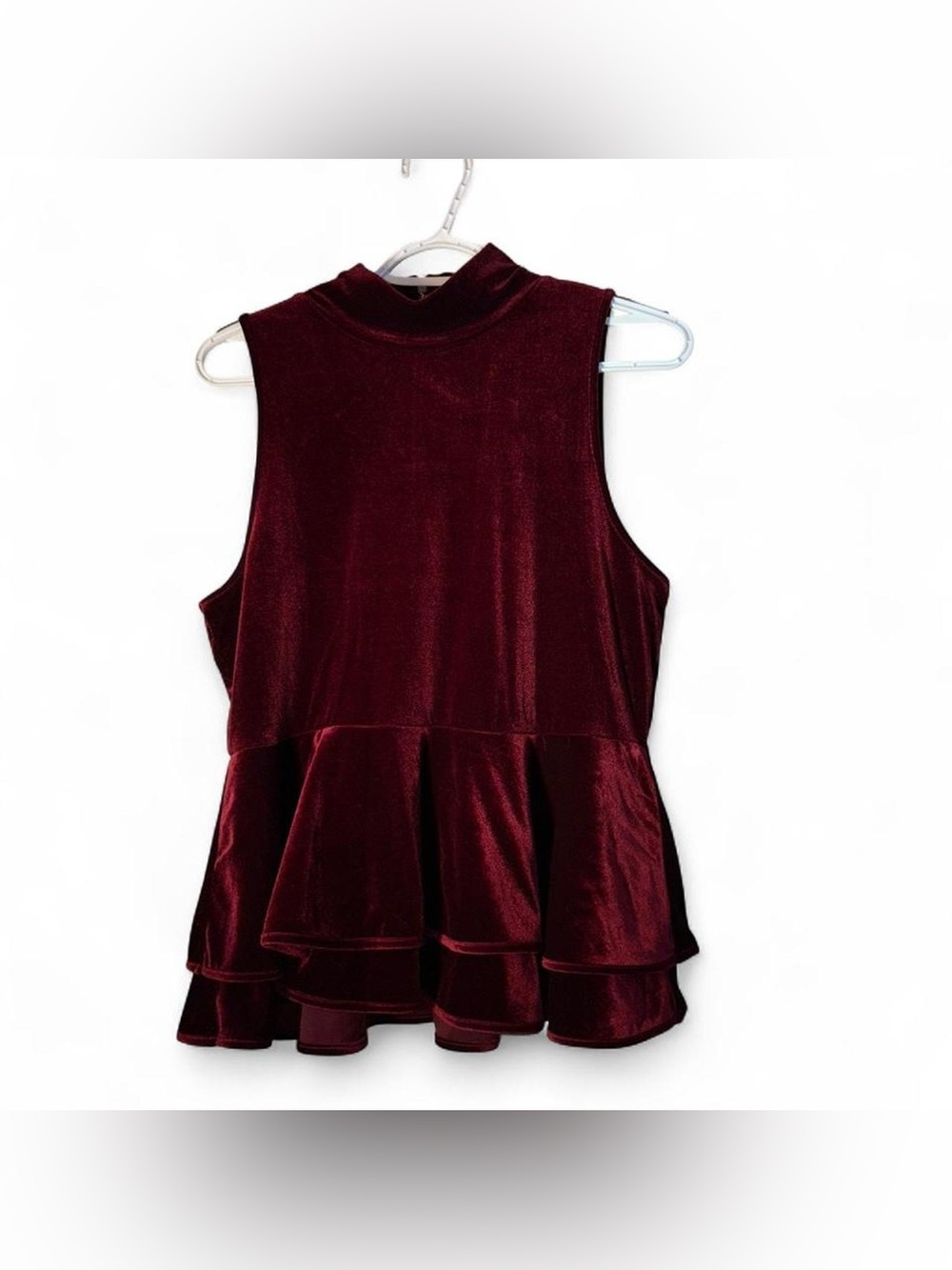 Torn by Ronny Kobo Burgundy Velvet Sleeveless Peplum Top
